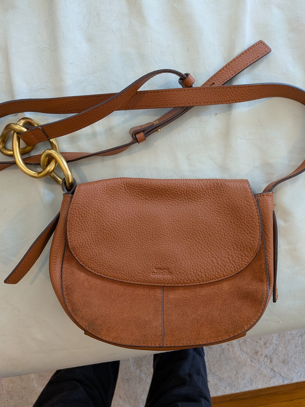 Vince Camuto Brown Leather Crossbody Saddle Bag with Chain